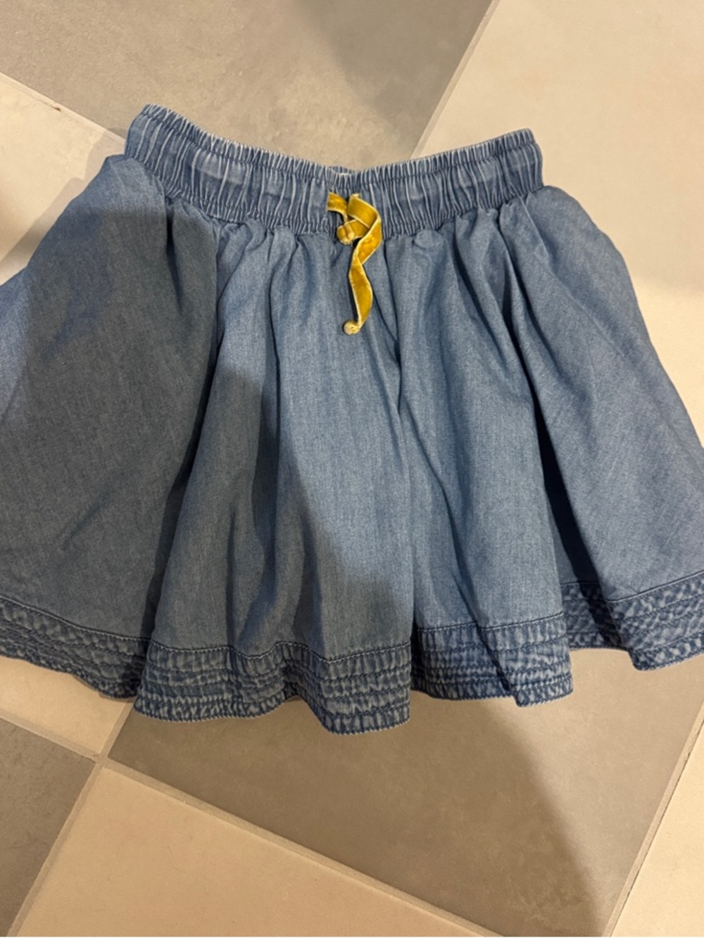 Mini Boden Blue Denim Skirt with Yellow Tie, size 5-6Y